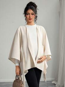 Momance Maternity Regular Cardigan With Batwing Sleeves And Belt, Wool Blend