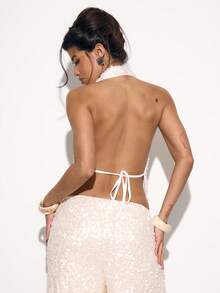 MUSERA Cowl Neck Sleeveless Sequin Drape Top Winter Going Out Casual Cute Sexy Night Out Party Cool Allure - White - View 4