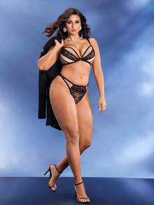 Whimsical  Delicate Lace Bachelorette Grown Women FitsPlus Size Lace Patchwork Hollow Out Casual Sexy Lingerie