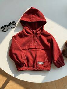 SHEIN Baby Boys Thermal Lined Zip-Up Hoodie Jacket, Christmas Red, Suitable For Baby Boys And Girls, Autumn/Winter - Multicolor - View 5