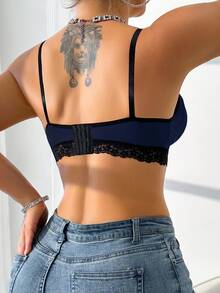 Moonlight&Mama 孕妇对比色蕾丝哺乳文胸 - 寶藍色 - 查看 2