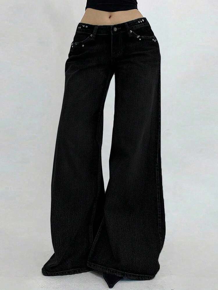 Women's Fashion Washed Low Waist Wide Leg Jeans