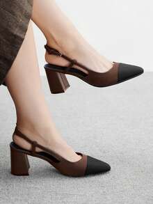 CUCCOO BIZCHIC Women's Fashionable Elegant Pointed Toe Color Block High Heels Spring Shoes - Brown - View 2