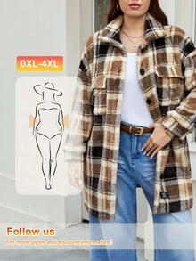 SHEIN LUNE 格子休闲宽松前扣长袖大码女式夹克 - 彩色 - 查看 6