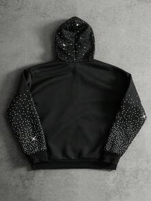 PAVTROS 男士时尚波尔卡圆点印花和刺绣字母连帽卫衣，秋冬 - 黑色 - 查看 3