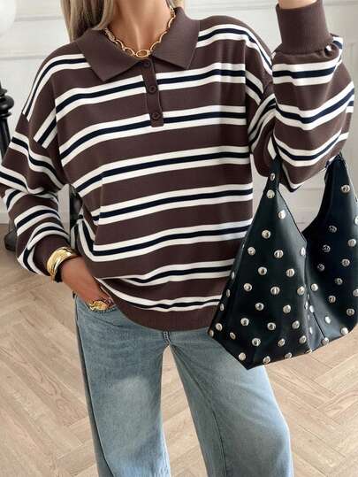 Livesso Women's Autumn Retro Striped Turtleneck Sweater