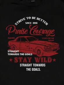 Attitoon Camiseta de manga corta con cuello redondo ajustada con gráfico de letra de coche de estilo vintage retro para mujer, adecuada para el verano - Negro - Ver 5