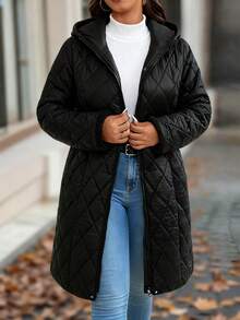 EMERY ROSE Women's Autumn/Winter Faux Fur Cuff Quilted Puffer Jacket With Hood And Pockets, Fashionable And Minimalist - Black - View 6