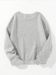 Resyla 女式休闲宽松向日葵印花圆领长袖运动衫，秋冬 - 淺灰色 - 查看 2