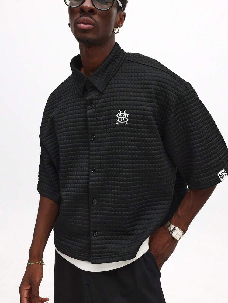 Textured Button Down Shirt With Logo