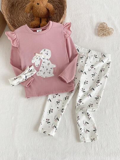 SHEIN 2pcs Baby Girls Cute Floral Print Long Sleeve Top And Pants Casual Elegant Pajama Set Cozy Pixies Baby Girl Set Baby Girl Long Sleeve Set Baby Girl Pajama Sets