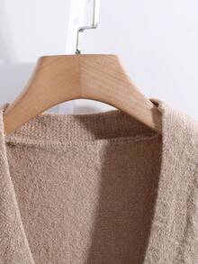 Franclia Plus Size Floral Embroidered Tie-Front Knit Vest Cardigan - Khaki - View 5