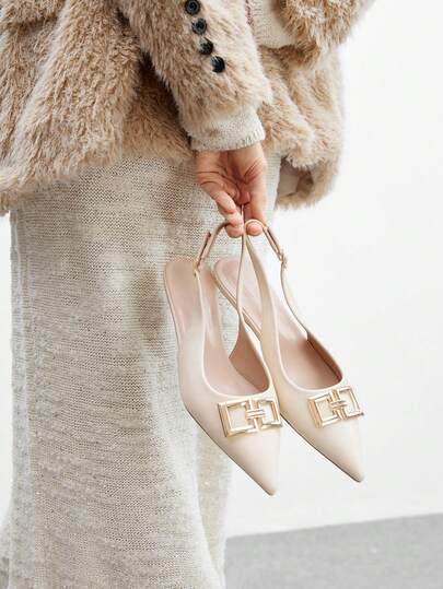 CUCCOO BIZCHIC Bailarinas de punta cuadrada con hebilla para mujer, de tacón bajo, cómodas y casuales, de estilo slip-on y sin talón, para el trabajo y uso diario, color albaricoque