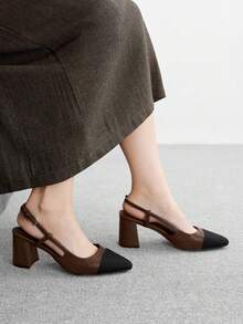 CUCCOO BIZCHIC Women's Fashionable Elegant Pointed Toe Color Block High Heels Spring Shoes - Brown - View 8