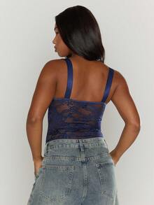 MUSERA 钻石蕾丝连体衣性感俱乐部度假夏季狂欢节日西部风情之夜约会之夜秋季夜晚新年春季优雅 - 藍色 - 查看 4