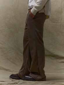 Musero Pantalones con pliegues acampanados de estilo elegante, con presillas para cinturón y cierre de botones, para otoño, primavera y verano - Verde militar - Ver 3