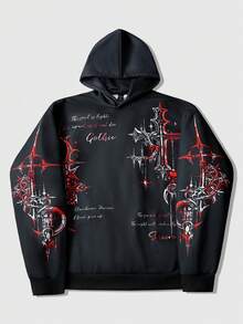 ROMWE MEN Goth 男士深色连帽衫，适合日常穿着，春夏秋季皆宜。 - 黑色 - 查看 6