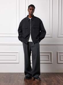 SUMWON Wide Leg Tailoring Pants With Pocket Detail Professional Office Formal Wear Plain - Dark Grey - View 3