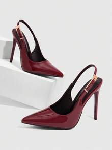 CUCCOO SZL Pointed Toe Stiletto High Heel Wine Red Fashionable Sexy Evening Party Women's Pumps With Ankle Strap For Christmas - Burgundy - View 4