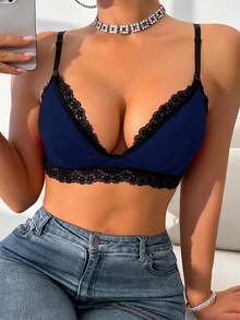 Moonlight&Mama 孕妇对比色蕾丝哺乳文胸 - 寶藍色 - 查看 3