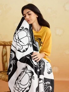 GARFIELD | SHEIN 1件法兰绒黑白加厚毛毯，柔软温暖，不易掉毛，多种尺寸，可用于沙发、床和午休，可机洗 - 彩色 - 查看 2