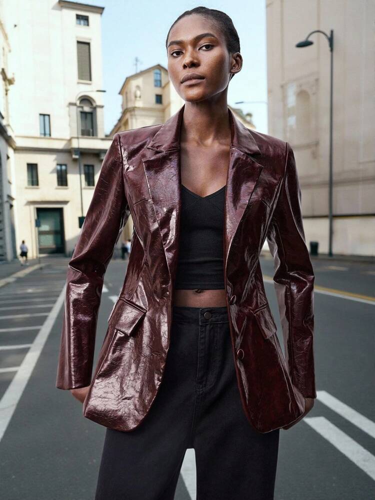 SHEIN Maija Women's Fashion Waist Cinched Regular Jacket In Fall/Winter