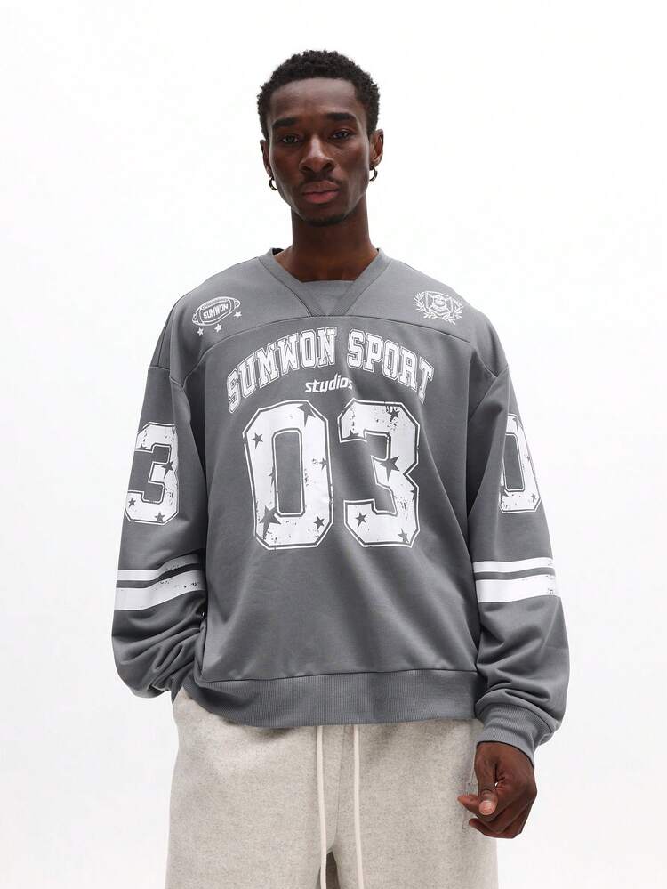 Oversized Crew Neck Sweatshirt With Varsity Numeric