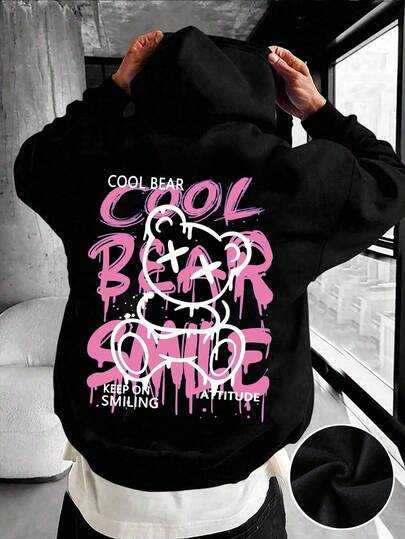 SHEIN sweat-shirt à capuche style graffiti peint à la main, style minimaliste Y2K décontracté pour adolescent. Hip hop, sport, style de rue, convient pour l'automne