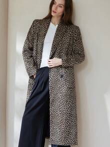 Aveloria Modichic 豹纹空气层随机印花翻领系带长款风衣，时尚百搭欧美风 - 彩色 - 查看 4