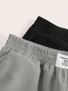 SHEIN EZwear Bộ 2 quần ống rộng nhung kẻ thời trang thu đông mới cho nữ - Nhiều màu - Xem 6