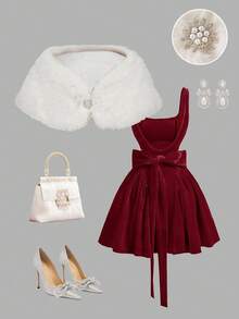 SHEIN MOD 1pc Women's Elegant Casual Versatile White Faux Fur Shawl With Decorative Rhinestones,New Year Dress,Graduation Outfit ,Wedding,Prom Outfit ,Halloween Costumes,Christmas Outfit Women, Fancy Outfits, Christmas Clothes,Party Outfit