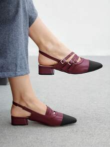 CUCCOO BIZCHIC Bailarinas de mujer con hebilla simple y punta afilada, elegantes, casuales, cómodas, zapatos de vestir slip-on para el trabajo, el trayecto, citas y ocasiones formales - Burdeos - Ver 1