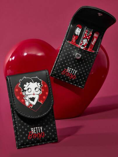 Betty Boop x SHEIN 4 Pcs Portable Nail Clipper Set With Storage Bag,Premium Stainless Steel Manicure Set ,Professional Beauty Kit Includes Nail Clipper & Portable Nail File & Ear Pick, Personal Care Set For Travel Or Home Use,Durable, Salon-Quality Tools For Easy At-Home Grooming,Polka Dots ,Lady,Red&Black,Gift Ideas,Party,Holiday,Valentine's Day