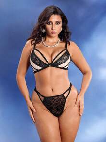 Whimsical  Delicate Lace Bachelorette Grown Women FitsPlus Size Lace Patchwork Hollow Out Casual Sexy Lingerie