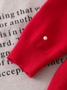 SHEIN Young Girl' Ruffled Beaded Collar Knit A-Line Long Sleeve Dress, Soft & Comfortable For Daily, Outdoor, Travel, Vacation, Home, Daycare Wear Winter Christmas Halloween Toddler Cardigan Sweater Autumn Fall Jumpers Sweaters Tops Dress Dresses Christmas Jumper Cozy Pixies Prepcrw Christmas Outfit Halloween New Born Toddler Fall Winter Dress Halloween Romper Stuff Halloween Jumper Jumper Cardigans Shirts White Cardigan Clean Downtown Off The Shoulder Sweater Outfit Sets Pink Sweater Jacket Cute Fall Outfits Outfits Top Maija Christmas Dress Toddler Fall Dark Purple Skirt Christmas Sweater Fall Sweaters Unisex White Sweater Vest Skirt Sets - Red - View 6