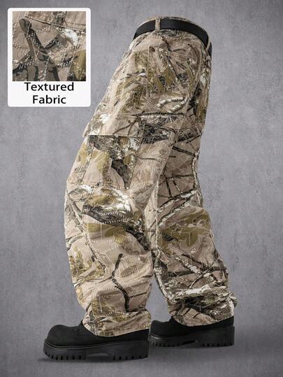 Manfinity Denimwave Men's Street Hip Hop Tree Branch Graphic Distressed Loose Straight Leg Cargo Jeans, Perfect Holiday Gift For Boyfriend & Husband