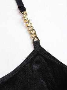 Sweetra Women's Sexy Elegant Fashion Backless Velvet Bodycon Dress With Metal Buckle Decor - Black - View 3