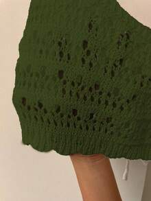 SHEIN LUNE 女式纯色镂空前系带无袖针织上衣 - 軍綠色 - 查看 7