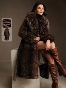 Anewsta 卡其色十字双色仿毛领厚款时尚百搭秋冬夹克 - 棕色 - 查看 3