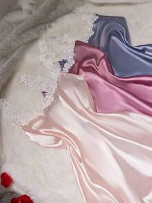 SilkySpell 3 件套女士性感蕾丝吊带睡袍，优雅缎面 3 色组合睡衣套装，适合所有季节 - 彩色 - 查看 3