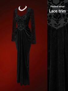 Glisette Lace Long Sleeve Waist Cinched Elegant Women Long Dress