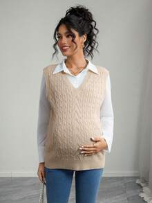 Momance 女士宽松 V 领套头毛衣背心，孕妇分层毛衣背心，适合秋冬季