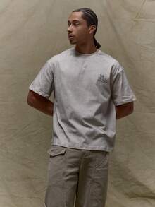 Musero Herren Oversized Kurzarm Schwer Gewaschen Grafik Slogan T-Shirt Herbst Winter