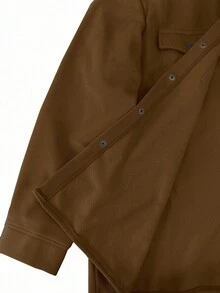 Manfinity Homme Plus Size Men's Solid Long Sleeve Shacket, Light Color - Brown - View 5