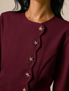 Poéselle Women's Fashionable Commuter Starfish Button Solid Color Shirt,Fall,Fall Clothes For Women - Burgundy - View 7