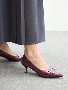 CUCCOO BIZCHIC Tacones altos de mujer con hebilla cuadrada negra, punta afilada, tacón de aguja medio, elegantes, casuales, minimalistas, cómodos, de fácil deslizamiento, para oficina y traslados, con estilo chic, adecuados para citas, trabajo y ocasiones formales - Burdeos - Ver 5