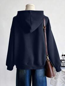 SHEIN 少女休闲复古加州字母图案卫衣，舒适宽松套头衫，适合秋冬季少女穿着 - 藍色 - 查看 2