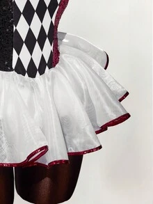 Amplova Đầm ngắn thời trang cổ yếm xếp nếp kim sa hình thoi màu tương phản dành cho nữ - Nhiều màu - Xem 6