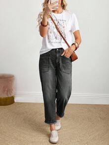 EMERY ROSE Quần jeans ống côn giặt thường ngày cỡ lớn dành cho người đi làm - màu đen - Xem 6