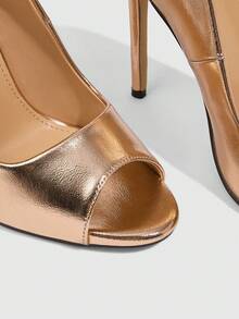 CUCCOO SZL 性感时尚香槟色露趾细高跟鞋休闲百搭女式浅口鞋 - 香檳色 - 查看 5